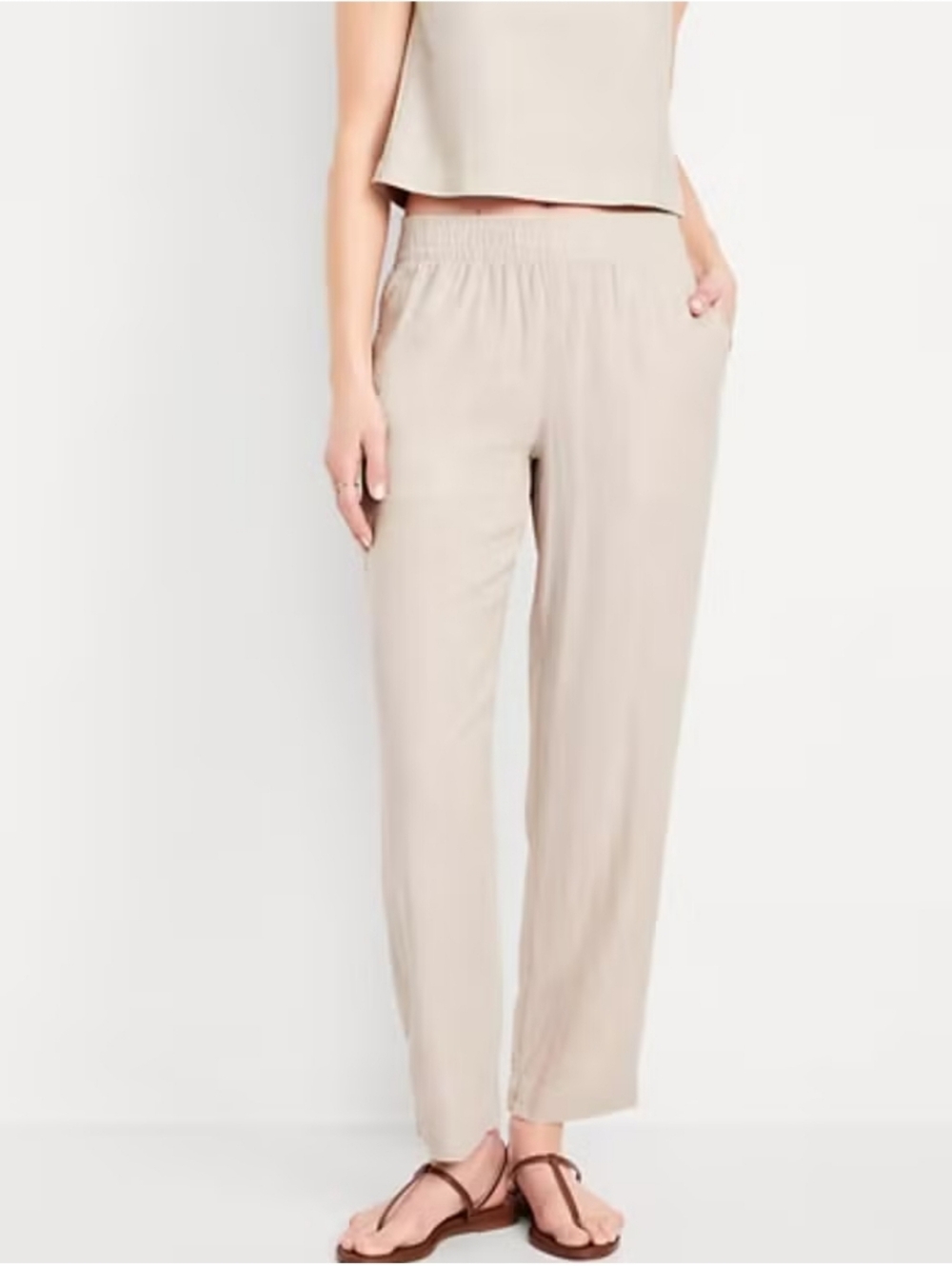 Old Navy High-Waisted Linen-Blend Straight Ankle Pants Flax MEDIUM TALL
